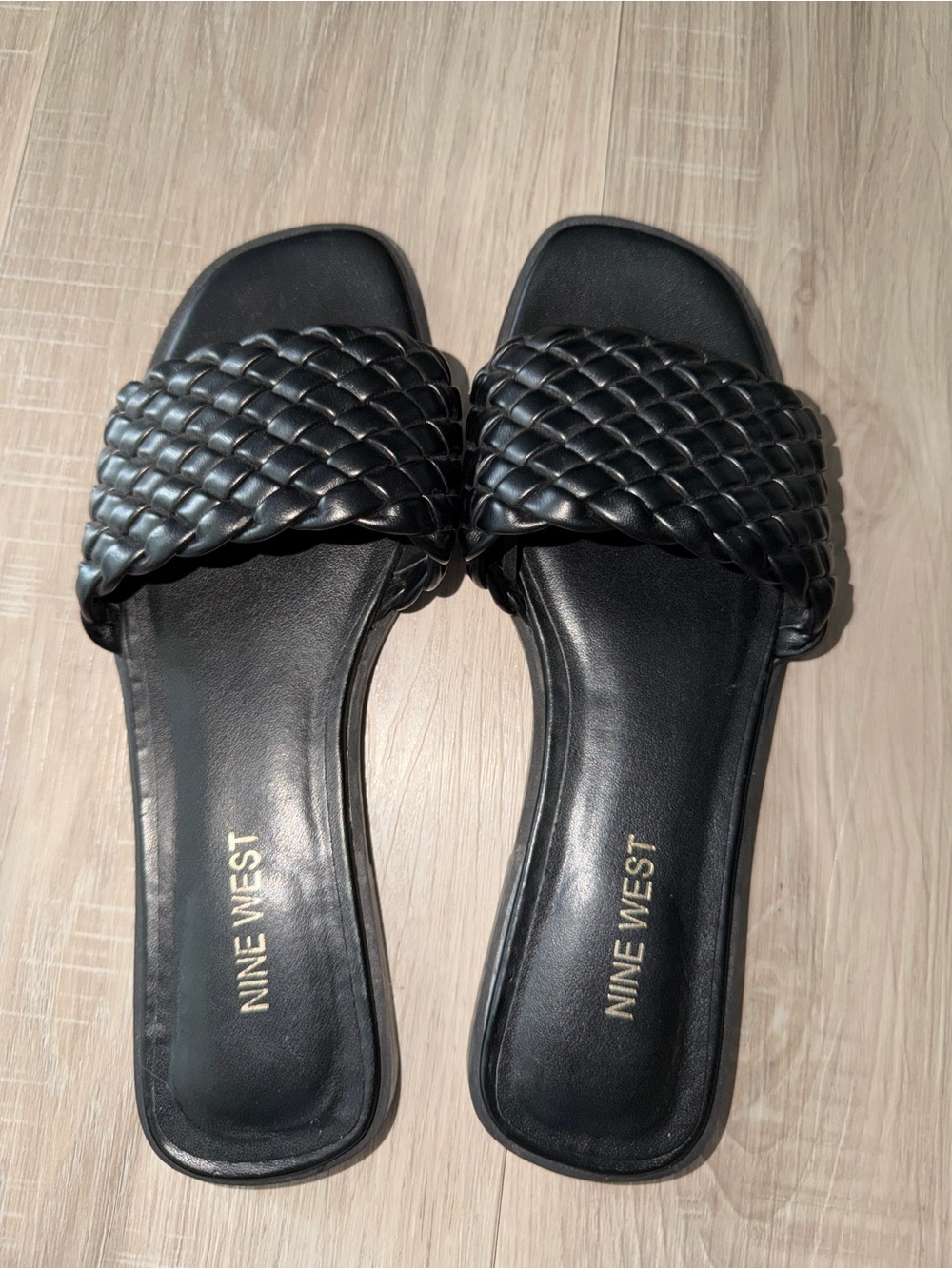 Nine West Black Braided Slide Sandals